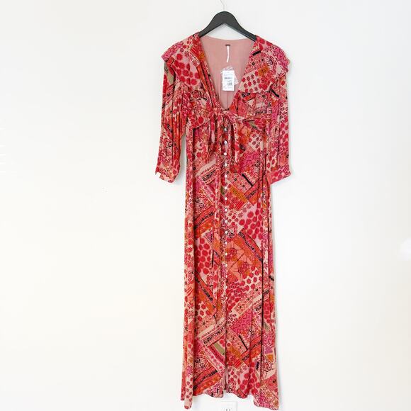 NWT Free People Lennon Button Front Primrose Maxi Dress - Picture 2 of 6